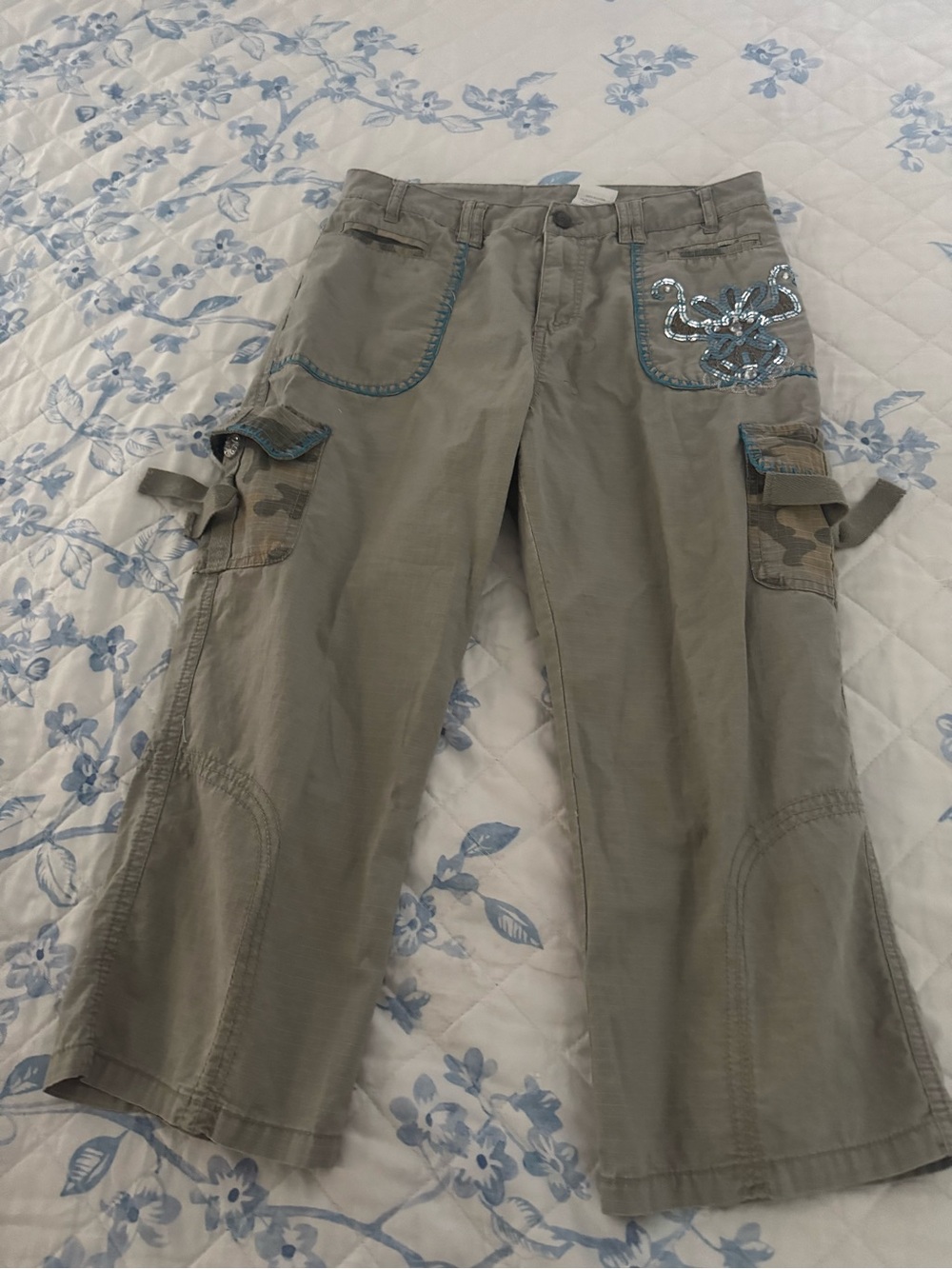Light Olive Cargo Pants with Camouflage Pocket Flaps
